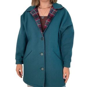 Vintage Womens Woolrich Emerald Green Wool Plaid Lined Fisherman Jacket Coat M